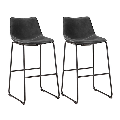 AmeriHome Classic Faux Leather Bar Chair Set, Charcoal