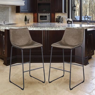 Image showing  Classic Faux Leather Bar Chairs, 30 in., Coffee