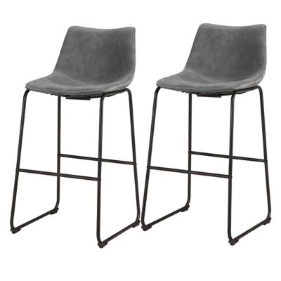 AmeriHome Classic Faux Leather Bar Chair Set, Gray