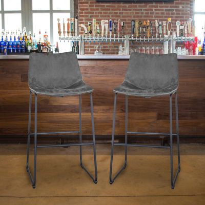 Image showing  Classic Faux Leather Bar Chairs, 30 in., Gray