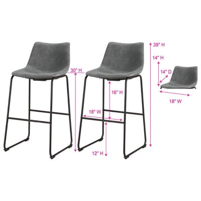 Image showing  Classic Faux Leather Bar Chairs, 30 in., Gray