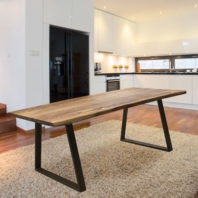 Image showing  Rectangular Dining Table for 6 People with Rosewood Top and Metal Legs, 63 in. x 35 in.