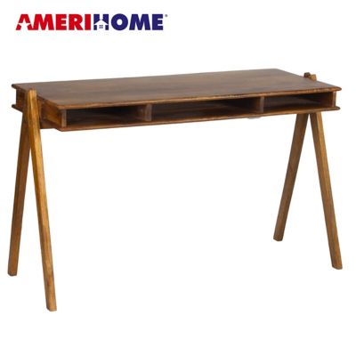 AmeriHome Acacia Wood Desk with Storage Pockets