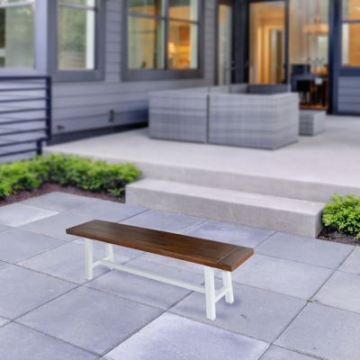 Image showing  Indoor/Outdoor Bench with Acacia Top and Metal Base, 63 in., White