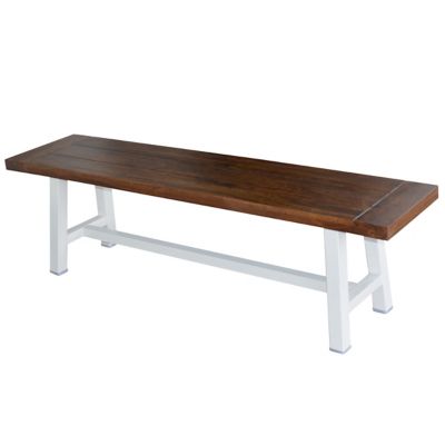 Image showing  Indoor/Outdoor Bench with Acacia Top and Metal Base, 63 in., White