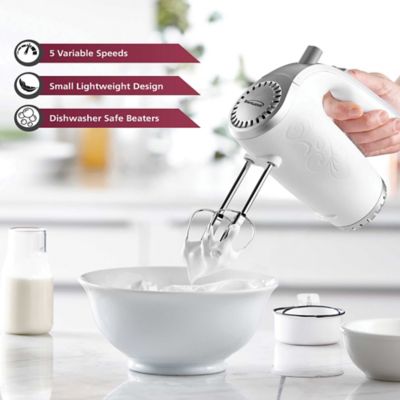 Image showing  Lightweight 5-Speed Electric Hand Mixer, White