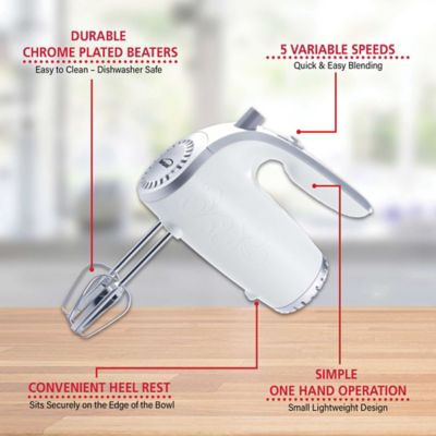 Image showing  Lightweight 5-Speed Electric Hand Mixer, White