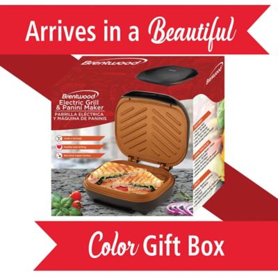 Image showing  2-Serving Non-Stick 750W Indoor Electric Copper Grill and Panini Press, 46 sq. in.