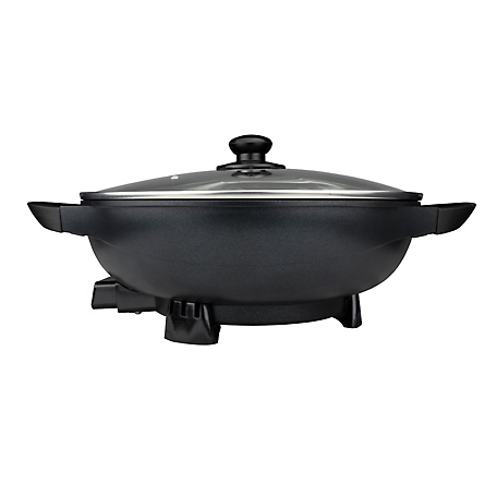 Brentwood Select 13 in. Non-Stick Flat-Bottom Electric Wok Skillet with Vented Glass Lid