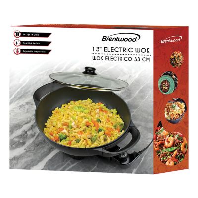 Image showing  13 in. Non-Stick Flat-Bottom Electric Wok Skillet with Vented Glass Lid