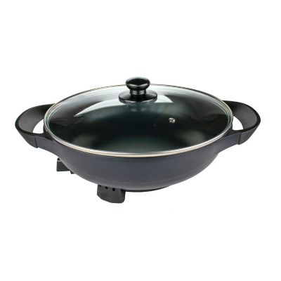 Image showing  13 in. Non-Stick Flat-Bottom Electric Wok Skillet with Vented Glass Lid