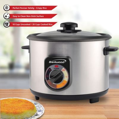 Image showing 7 th Brentwood Select 10-Cup Uncooked/20-Cup Cooked Stainless Steel Crunchy Persian Rice Cooker with Lid
