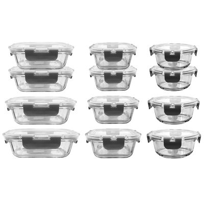 NutriChef 24 pc. Stackable Borosilicate Glass Food Storage Container Set, Gray