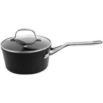 Starfrit THE ROCK 3 qt. Saucepan with Glass Lid and Stainless Steel Handles