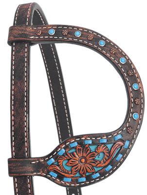 Image showing  Bronco Blue Texas Flower One Ear Headstall