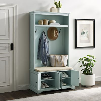 Image showing  4-Double Hook Holbrook MDF Hall Tree, Distressed Seafoam Blue