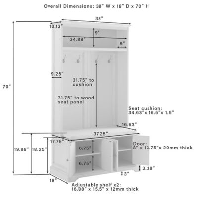 Image showing  4-Double Hook Holbrook MDF Hall Tree, Distressed White