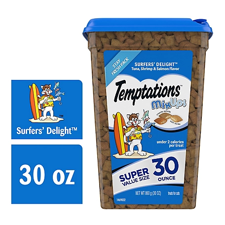 Temptations MixUps Crunchy and Soft Surfers' Delight Flavor Cat Treats, 30 oz. Tub