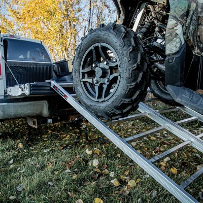 Image showing 7 th Yutrax Silver 69 in. Aluminum Bi-Fold Truck Ramp - TX102