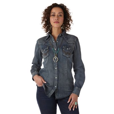 Image showing  Women's Western Denim Snap-Front Shirt