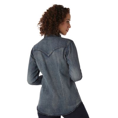 Image showing 1 th Wrangler Women's Western Denim Snap-Front Shirt