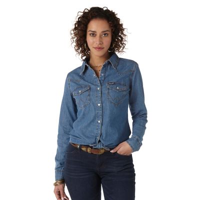 Image showing  Women's Western Denim Snap-Front Shirt