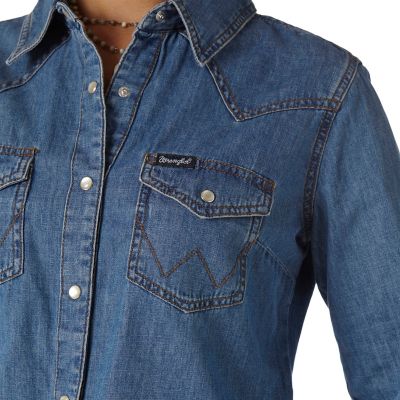 Image showing  Women's Western Denim Snap-Front Shirt