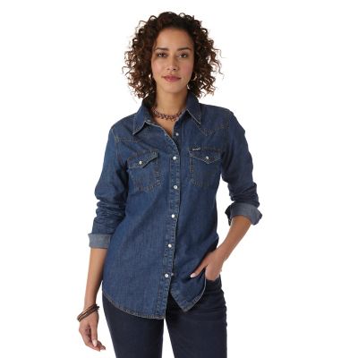 Image showing  Women's Western Denim Snap-Front Shirt