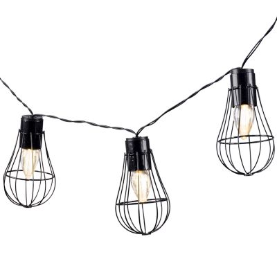 Gerson International 6 ft. 10-Light Outdoor Solar Patio Lights with Black Wire Frames, 5 in. x 3.25 in. x 72 in.