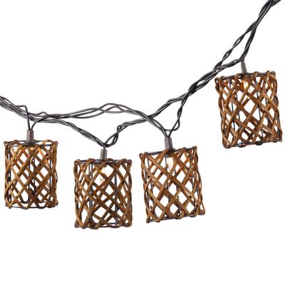Gerson International 6 ft. 10-Light Outdoor Electric Brown Rattan Weave Cylindrical Patio Lights