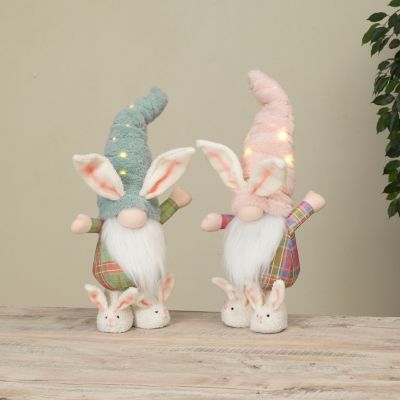 Image showing  Battery-Operated Fabric Standing Bunny Garden Gnomes, 17 in., Assorted, 2 pc.