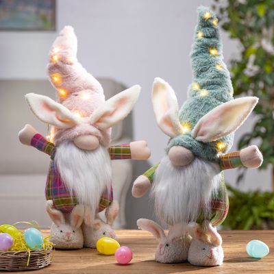 Image showing  Battery-Operated Fabric Standing Bunny Garden Gnomes, 17 in., Assorted, 2 pc.