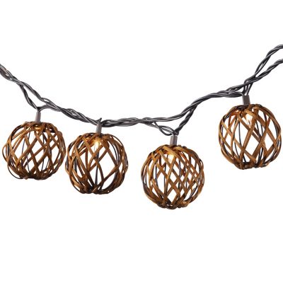 Gerson International 6 ft. 10-Light Outdoor Electric Brown Rattan Weave Sphere Patio Lights