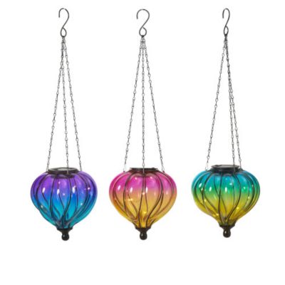 Gerson International Solar Lighted Handblown Glass Luminaries, 5.9 in., Assorted, 3 pc.