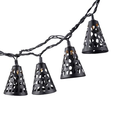 Gerson International 6 ft. 10-Light Outdoor Electric Black Metal Cone Patio Lights