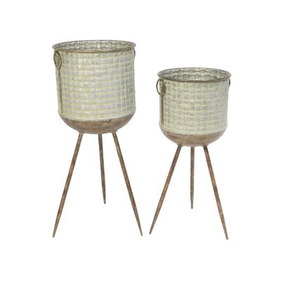 Gerson International Round Galvanized Planters, 2 pc.