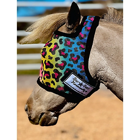Star Point Horsemanship Rainbow Cheetah Pattern Miniature Horse/Pony Fly Mask