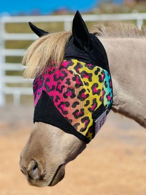 Star Point Horsemanship Rainbow Cheetah Miniature Horse/Pony Fly Mask with Ears