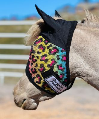 Image showing  Rainbow Cheetah Miniature Horse/Pony Fly Mask with Ears