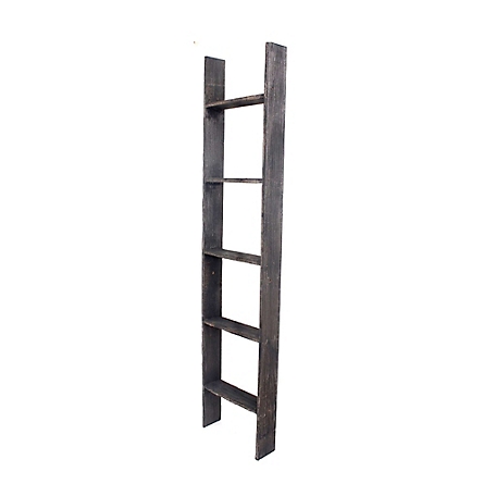 Barnwood USA Rustic Farmhouse Wooden Decorative Display Blanket Ladder, Smoky Black