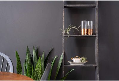 Image showing  5 ft. Rustic Farmhouse Wooden Decorative Display Blanket Ladder, Smoky Black