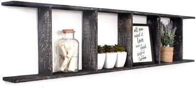 Image showing 5 th Barnwood USA 5 ft. Rustic Farmhouse Wooden Decorative Display Blanket Ladder, Smoky Black