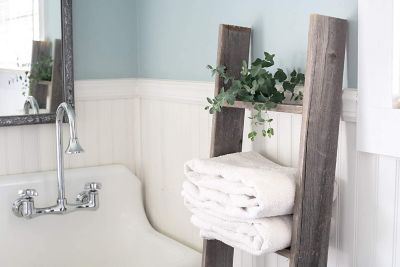 Image showing  Rustic Farmhouse Wooden Decorative Display Blanket Ladder, Gray