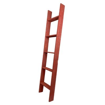 Barnwood USA Rustic Farmhouse Wooden Decorative Display Blanket Ladder, Red