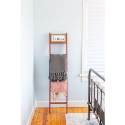 Image showing  Rustic Farmhouse Wooden Decorative Display Blanket Ladder, Red