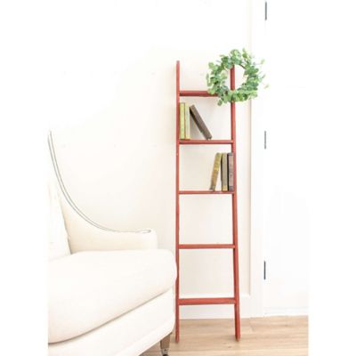 Image showing 5 th Barnwood USA Rustic Farmhouse Wooden Decorative Display Blanket Ladder, Red