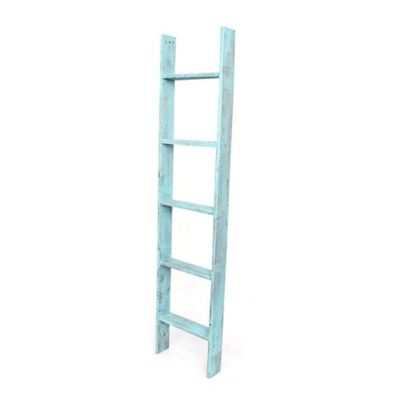 Barnwood USA Rustic Farmhouse Wooden Decorative Display Blanket Ladder, Turquoise