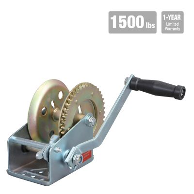 Torin 1,500 lb. Capacity Big Red Manual Geared Hand Winch, Zinc Plated, Single Speed