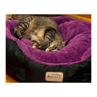 Image showing 8 th Armarkat Large Soft Cat Cuddler Bed, 23.5 in. x 23.5 in. x 9 in., Purple/Black