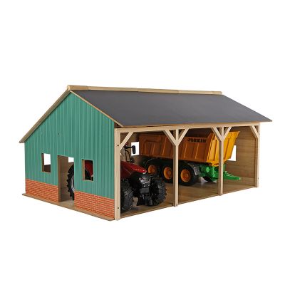 Kids Globe Wooden Farm Shed for 3 Tractors with Hayloft, 1:16 Scale, KG610340
